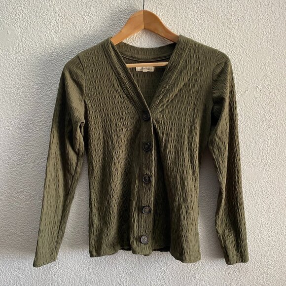 Madewell Crinkle-Knit Cardigan Top Sweater Small ND848 Green Color Button Down - Picture 1 of 3